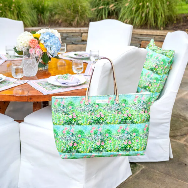 Pink Roses on Green Original Canvas Tote - EVELYN & KATE