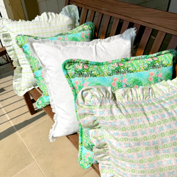 Pair of Pink Roses on Green 20" Decorative Corded Pillow Covers - Image 3